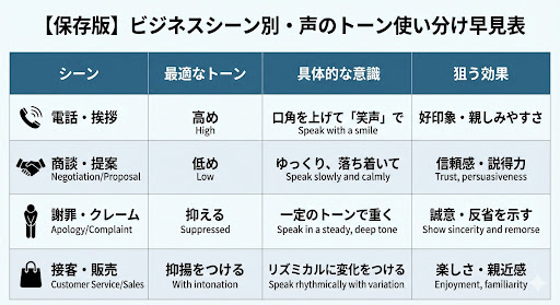 声のトーン使い分け早見表